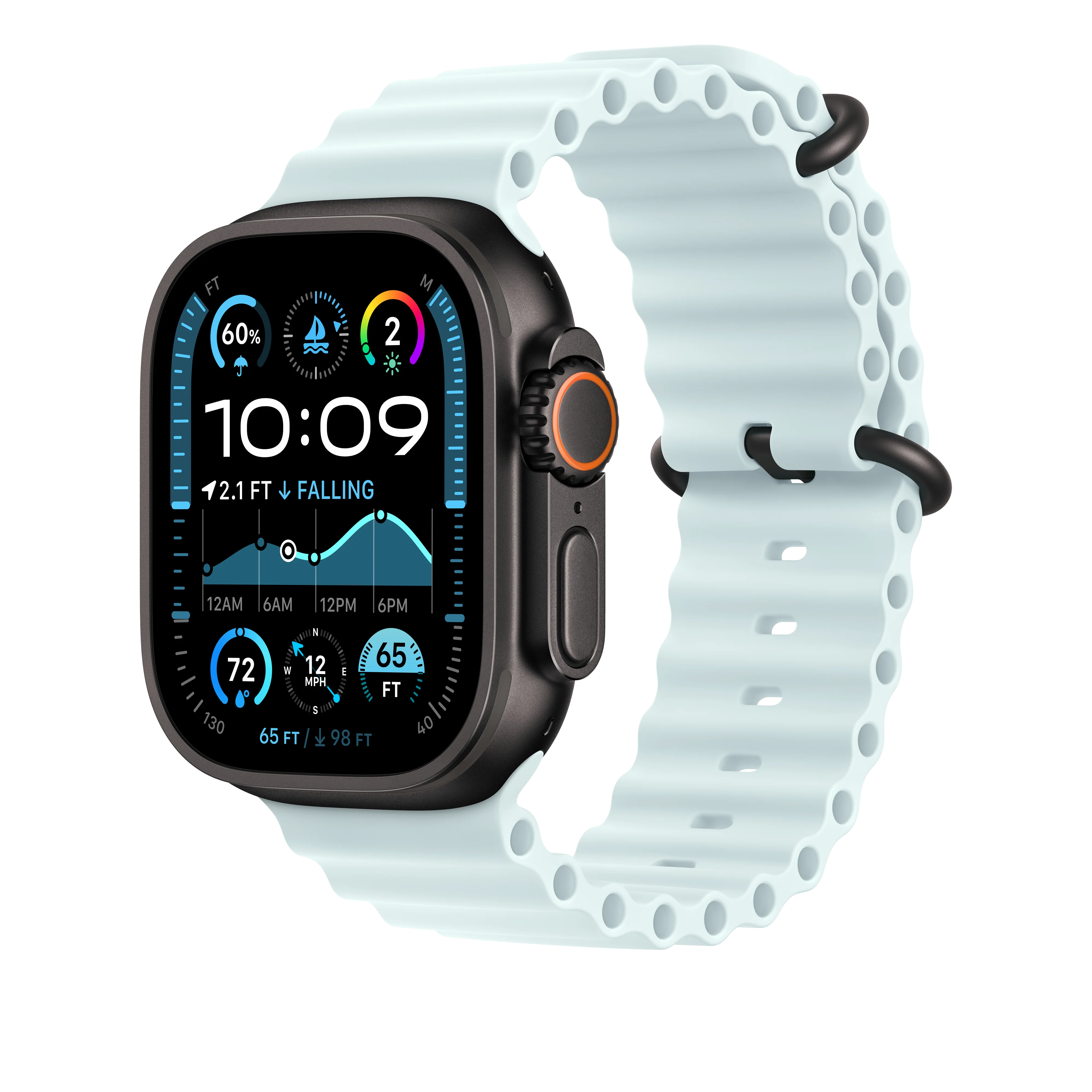 49mm Ice Blue Ocean Band - Black Titanium Finish - Image 2