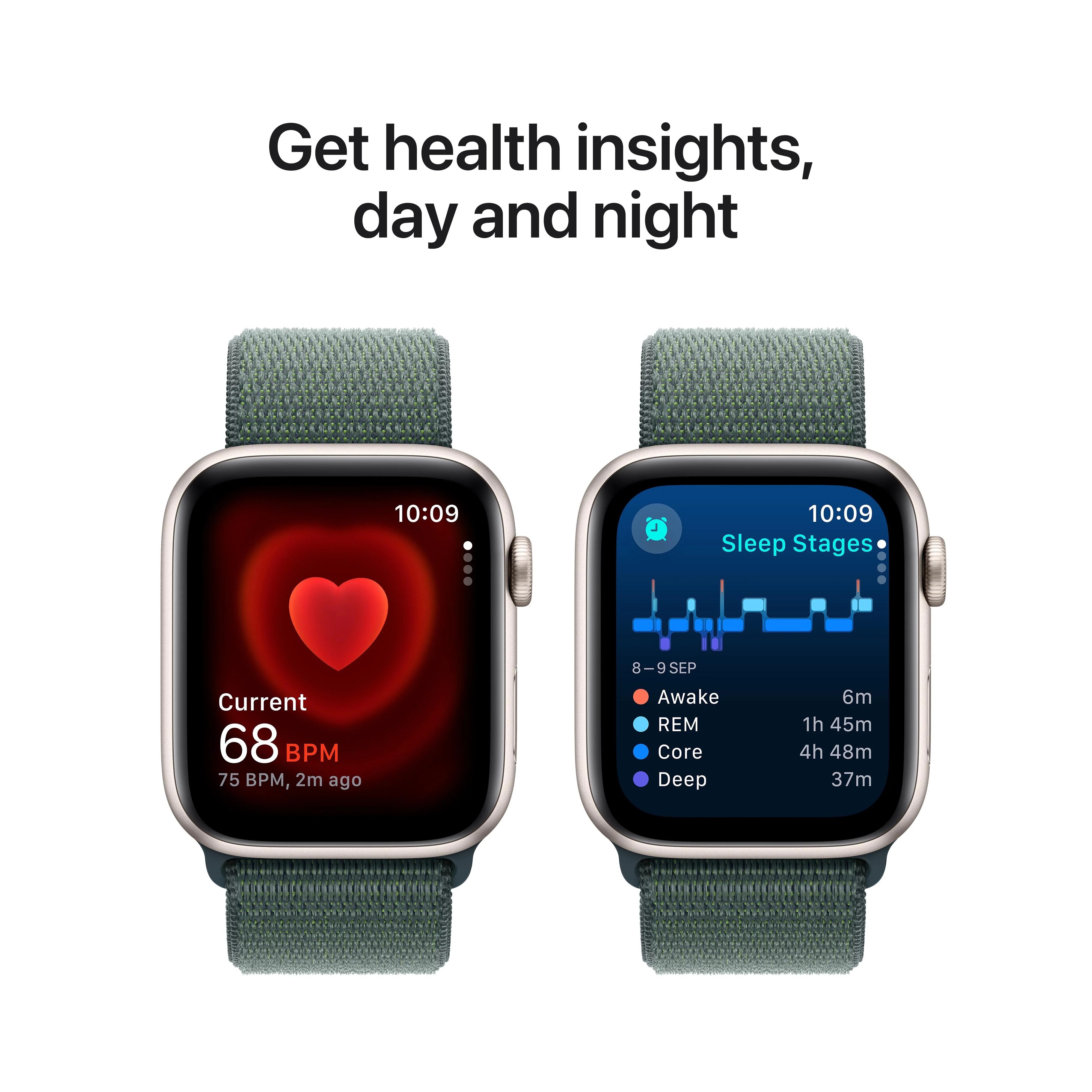 Apple Watch SE GPS + Cellular 44mm Starlight Aluminium Case with Lake Green Sport Loop - Image 5