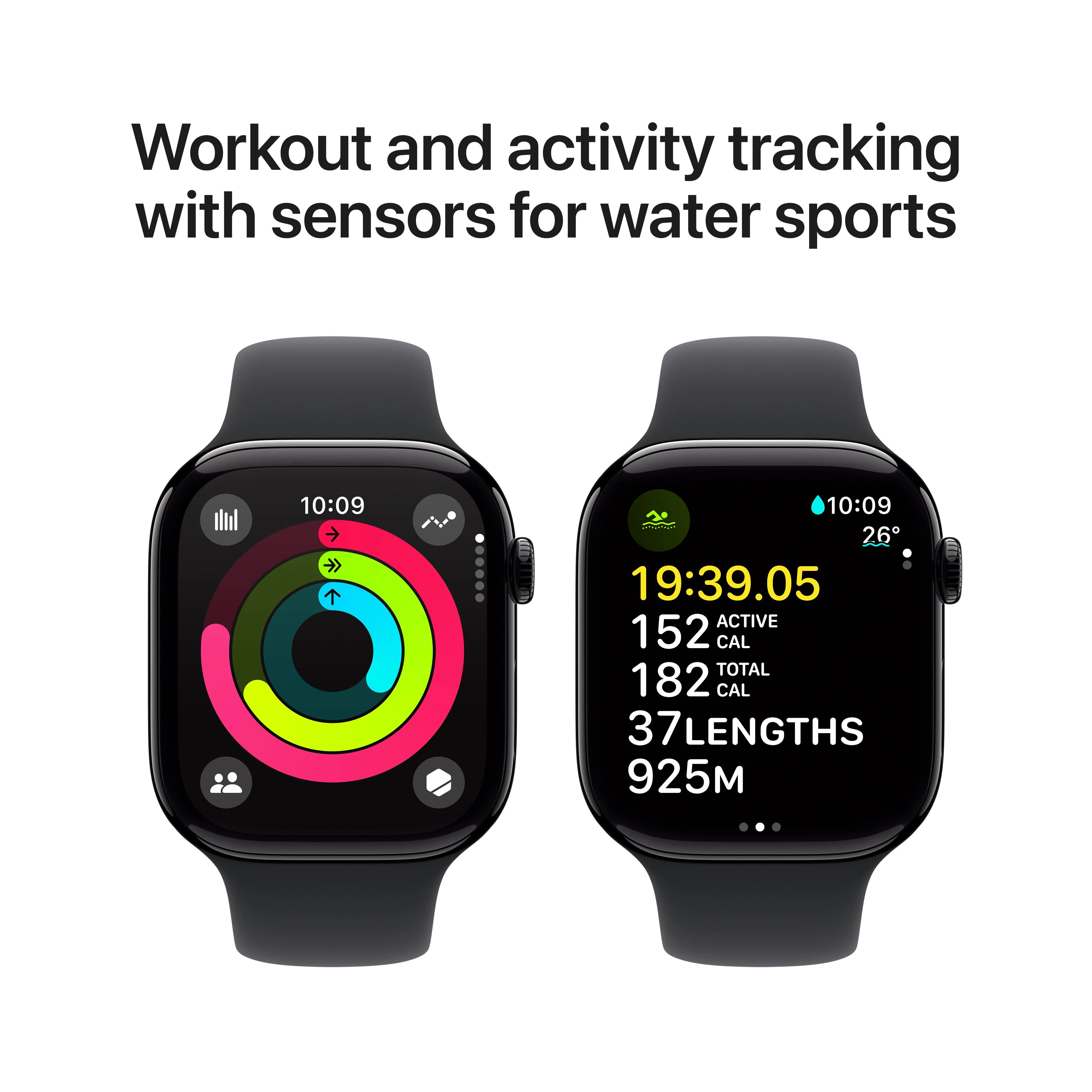 Apple Watch Series 10 GPS + Cellular 46mm Jet Black Aluminium Case with Black Sport Band - S/M - Image 3
