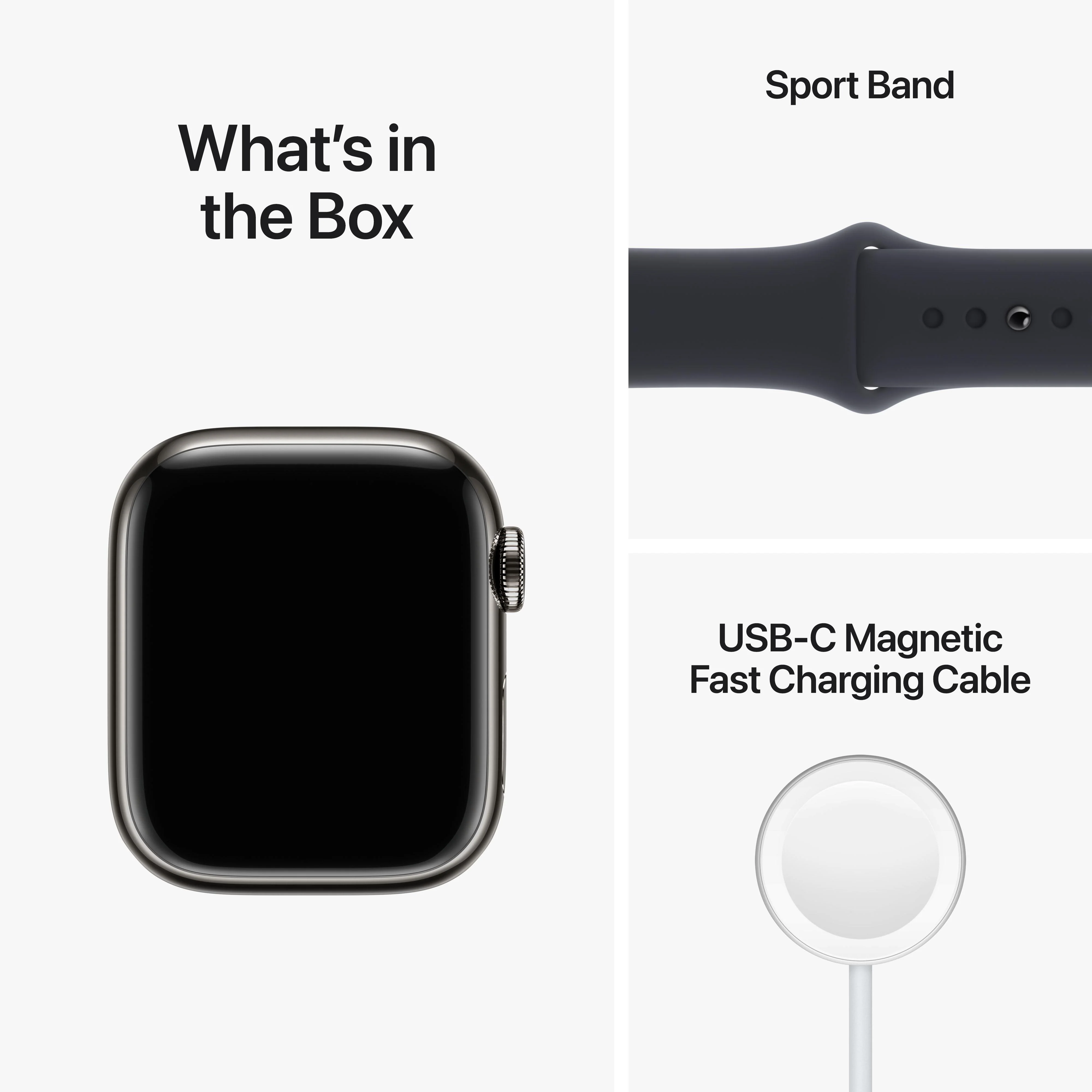 Apple Watch Series 8 GPS + Cellular 41mm Graphite Stainless Steel Case with Midnight Sport Band - Regular - Image 9