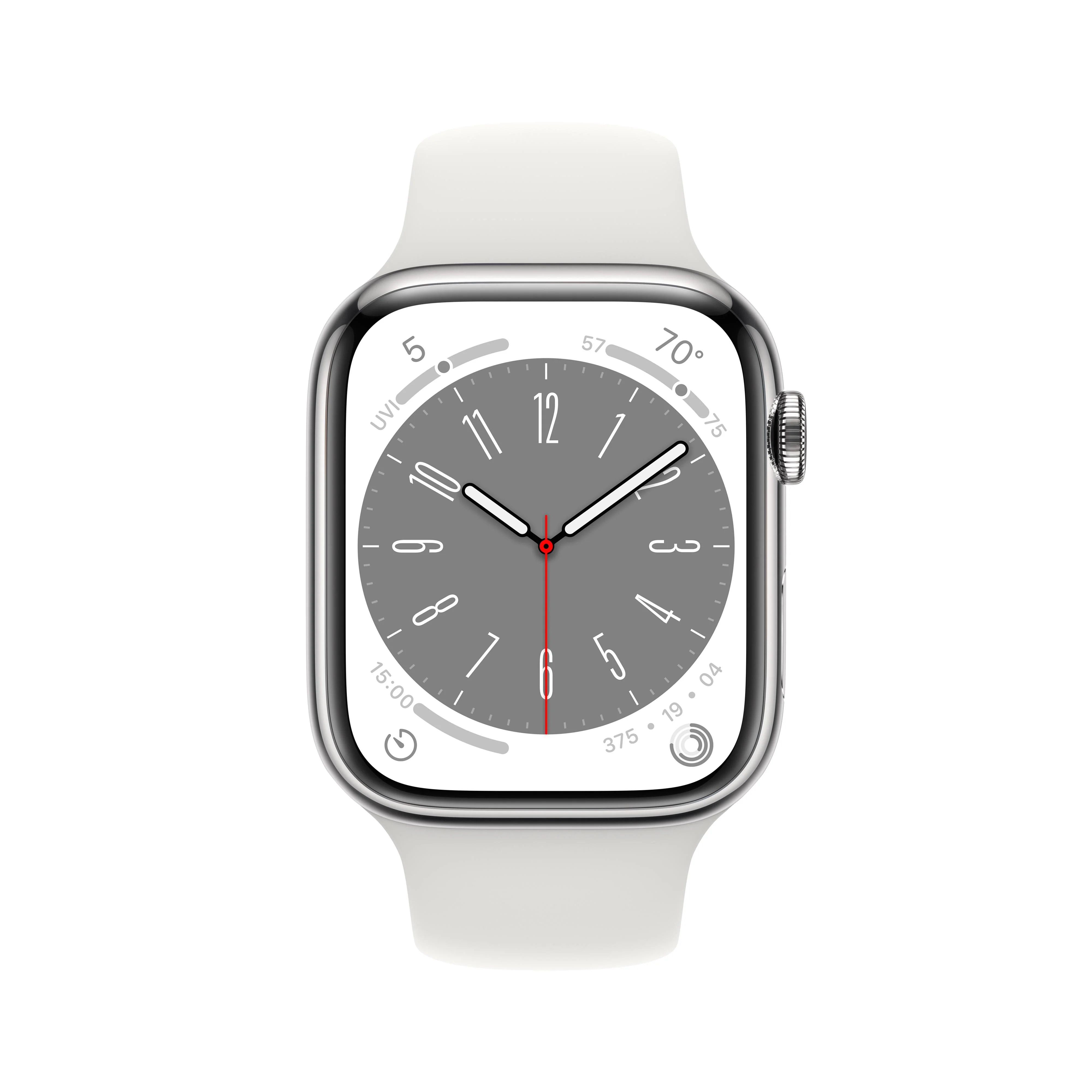 Apple Watch Series 8 GPS + Cellular 45mm Silver Stainless Steel Case with White Sport Band - Regular - Image 2