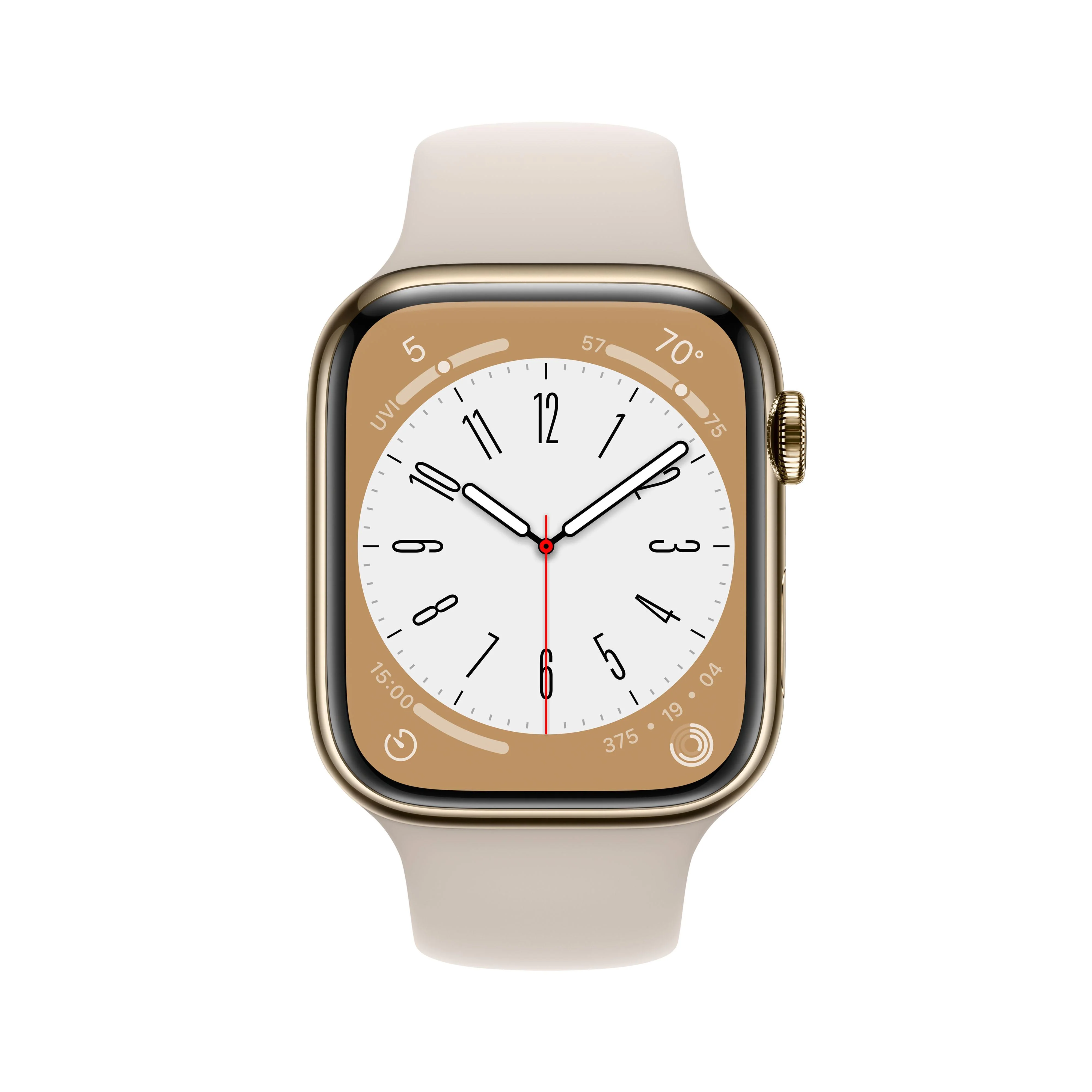 Apple Watch Series 8 GPS + Cellular 45mm Gold Stainless Steel Case with Starlight Sport Band - Regular - Image 2