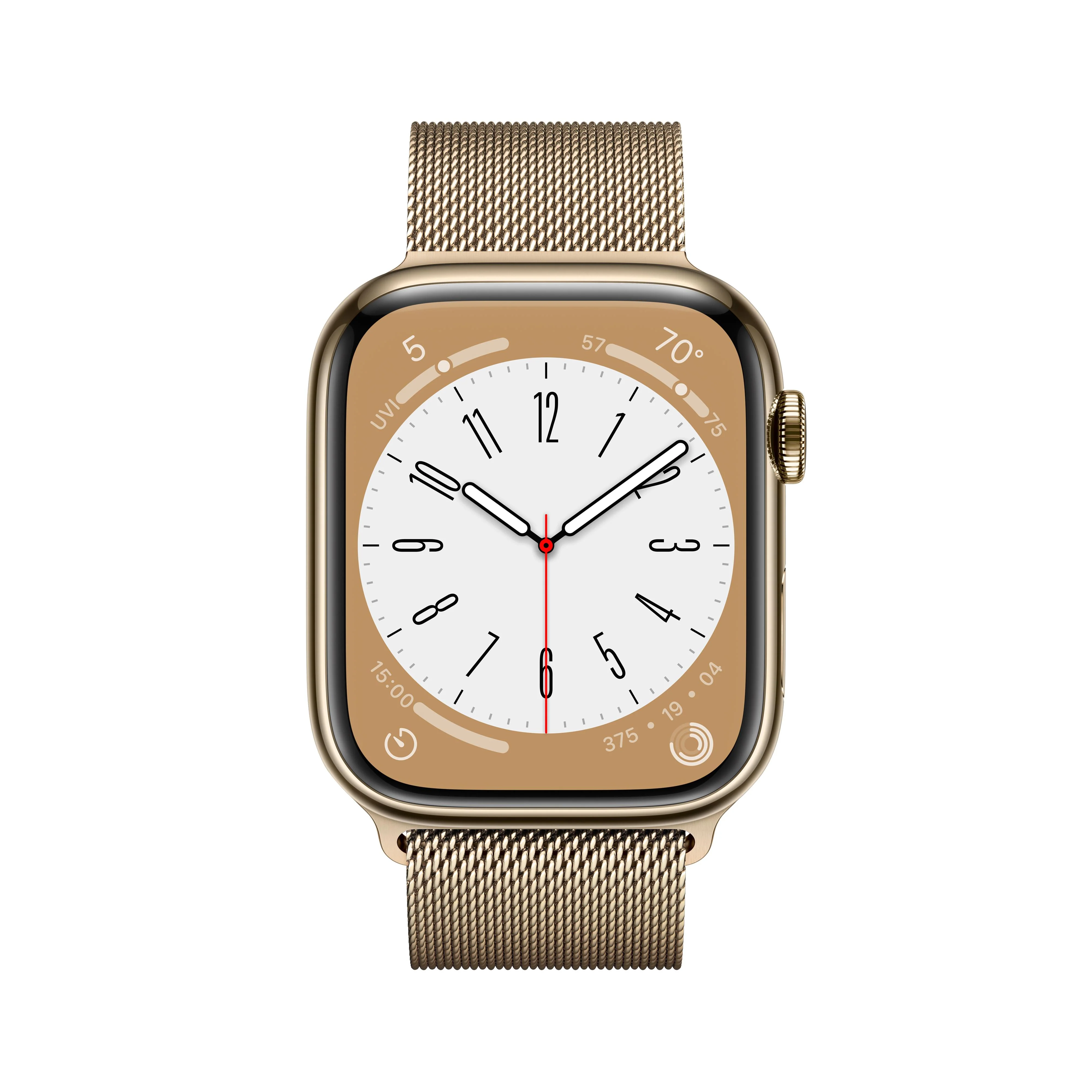 Apple Watch Series 8 GPS + Cellular 45mm Gold Stainless Steel Case with Gold Milanese Loop - Image 2