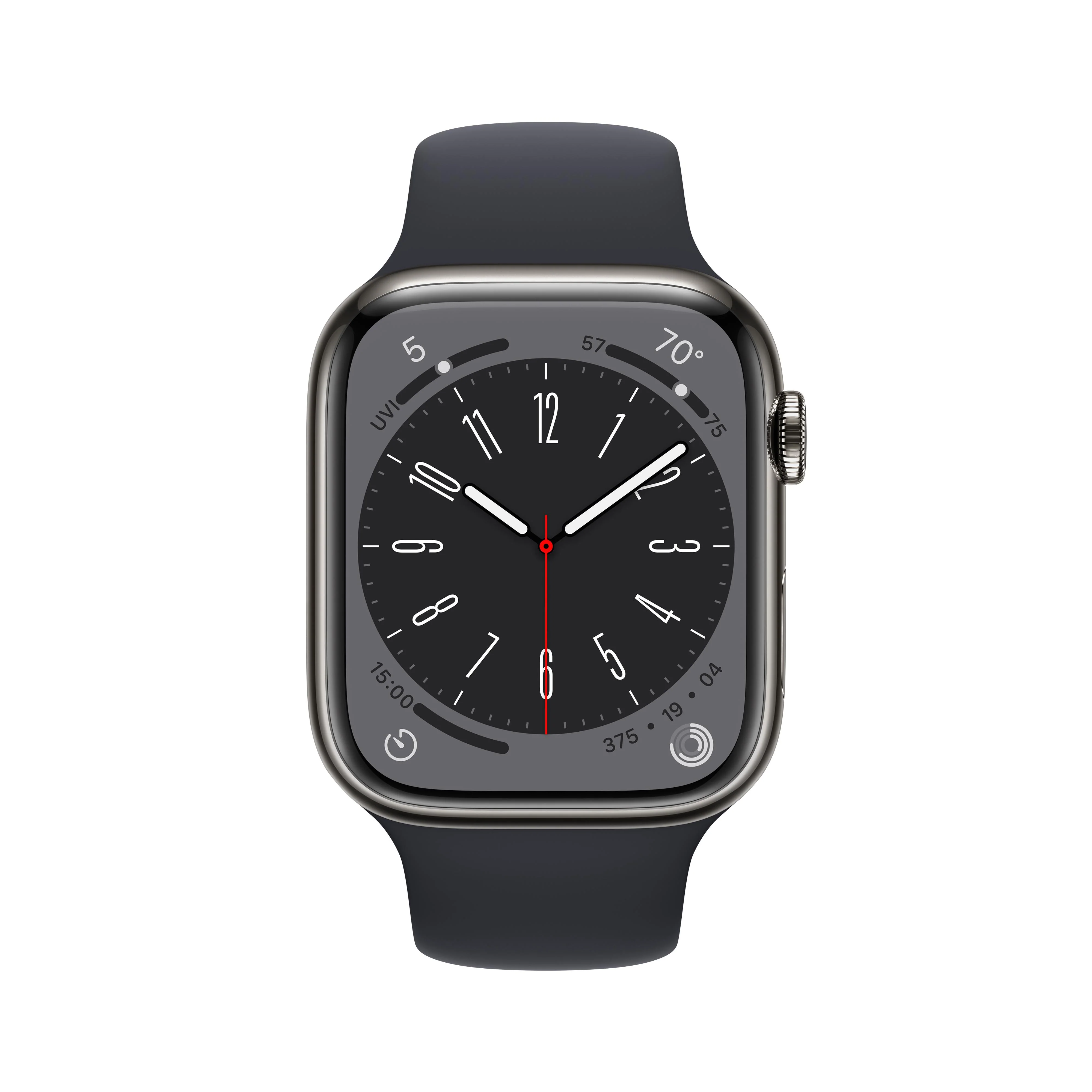 Apple Watch Series 8 GPS + Cellular 45mm Graphite Stainless Steel Case with Midnight Sport Band - Regular - Image 2