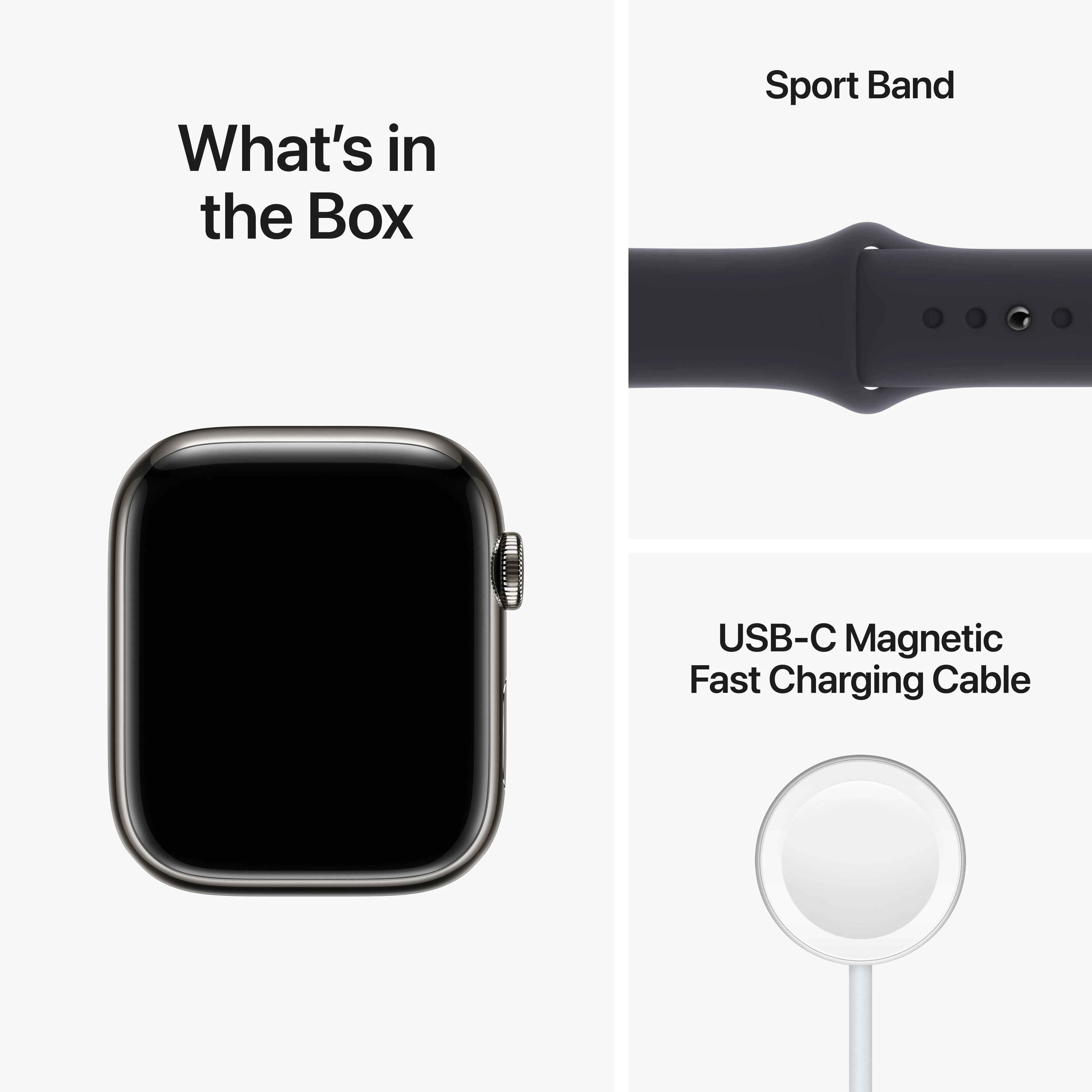 Apple Watch Series 8 GPS + Cellular 45mm Graphite Stainless Steel Case with Midnight Sport Band - Regular - Image 9