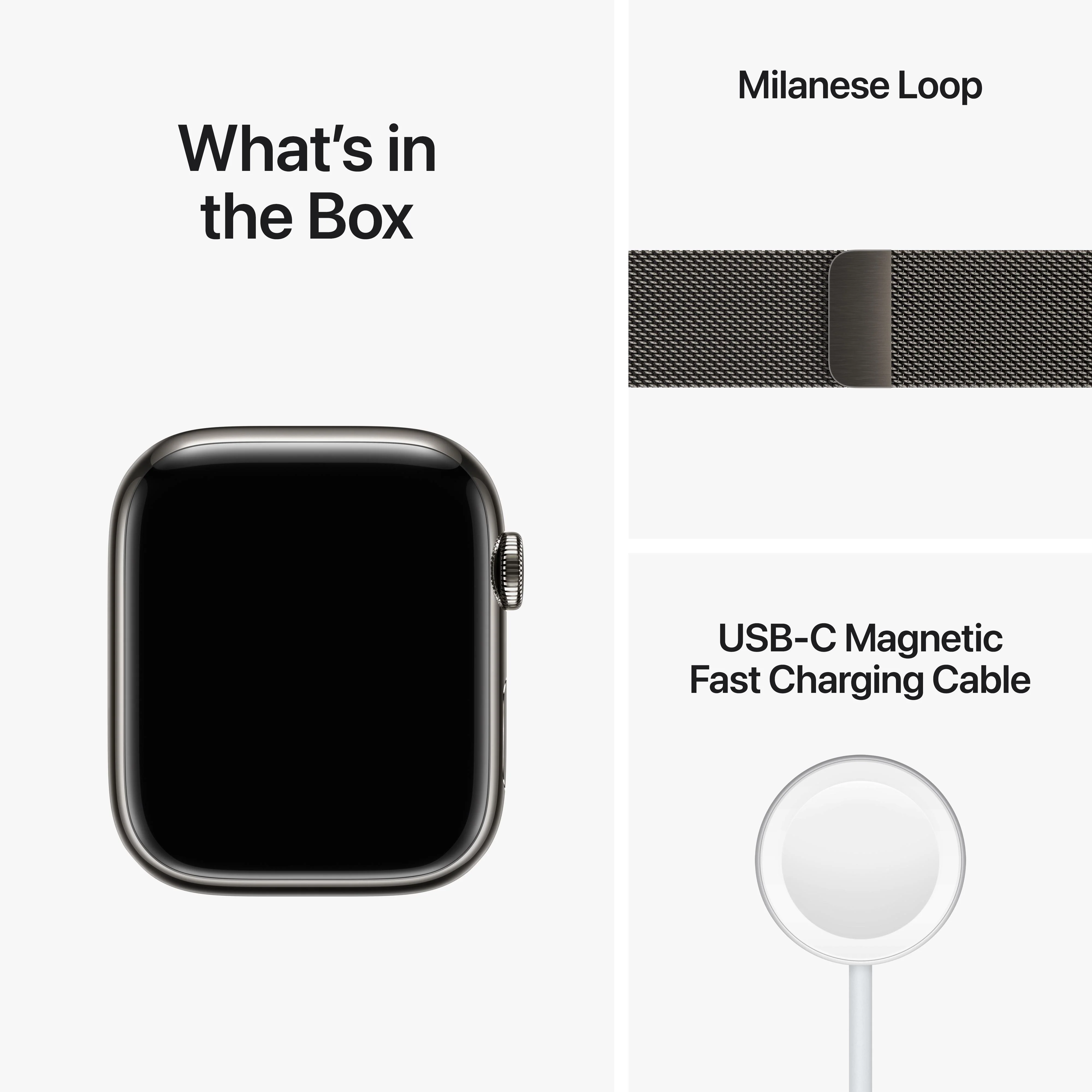 Apple Watch Series 8 GPS + Cellular 45mm Graphite Stainless Steel Case with Graphite Milanese Loop - Image 9