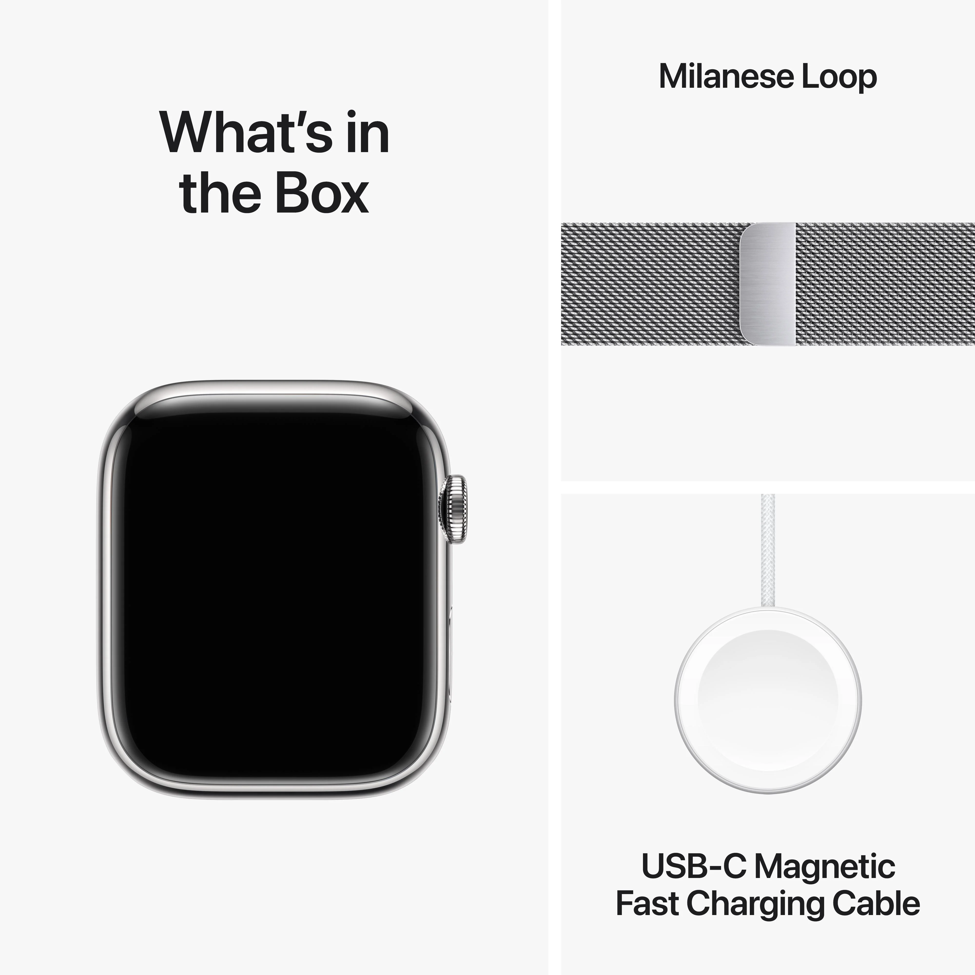 Apple Watch Series 9 GPS + Cellular 45mm Silver Stainless Steel Case with Silver Milanese Loop - Image 10