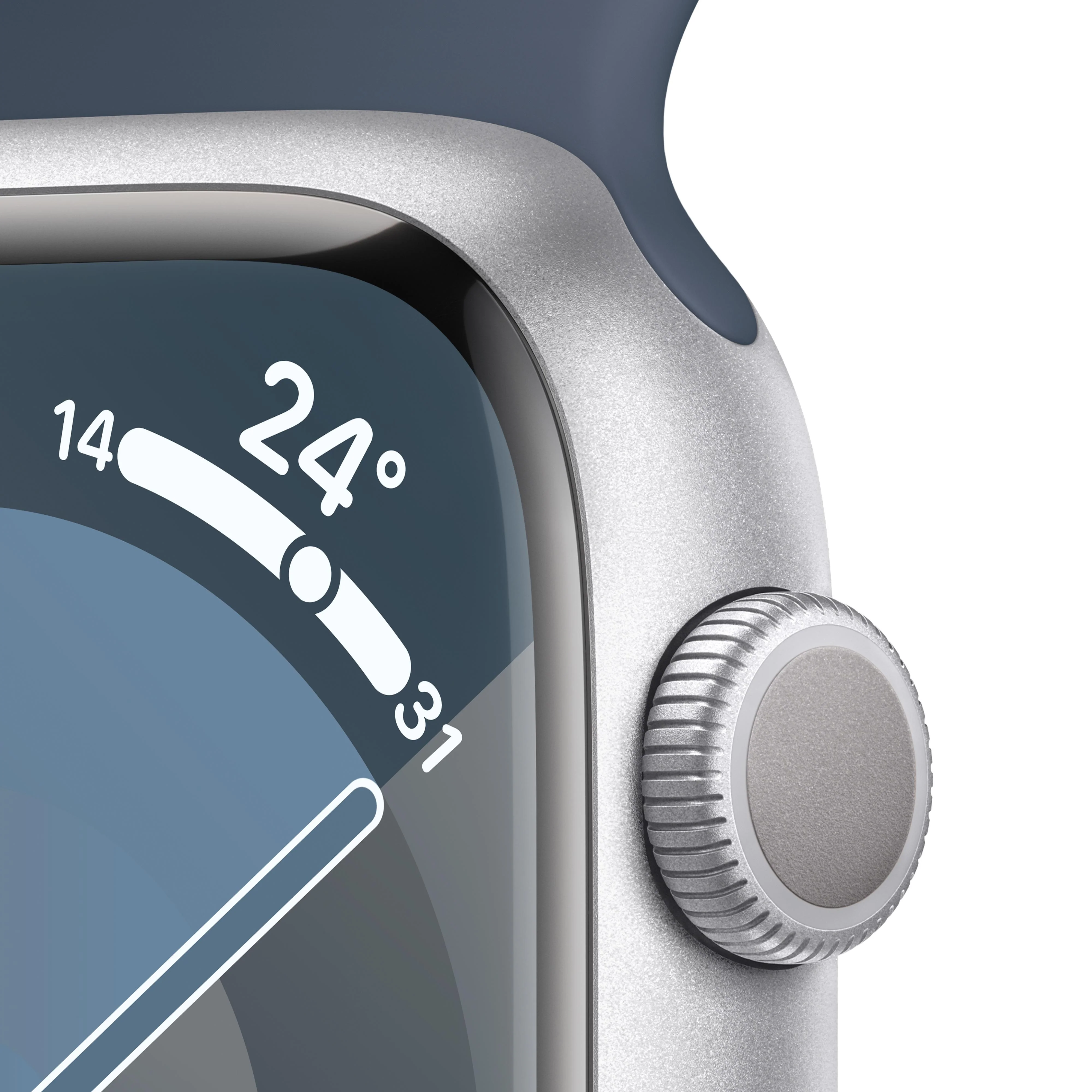 Apple Watch Series 9 GPS 45mm Silver Aluminium Case with Storm Blue Sport Band - S/M - Image 3