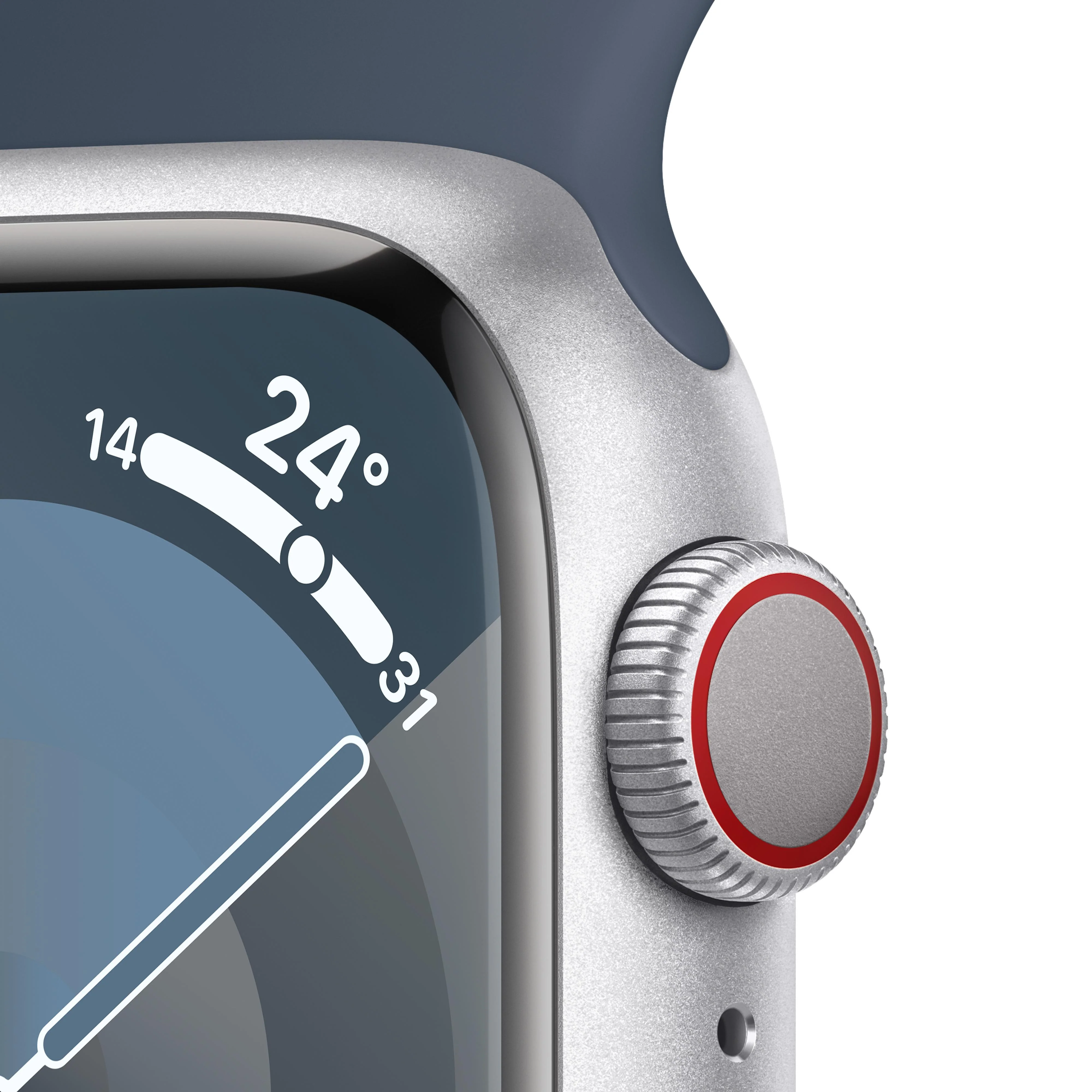 Apple Watch Series 9 GPS + Cellular 41mm Silver Aluminium Case with Storm Blue Sport Band - M/L - Image 3