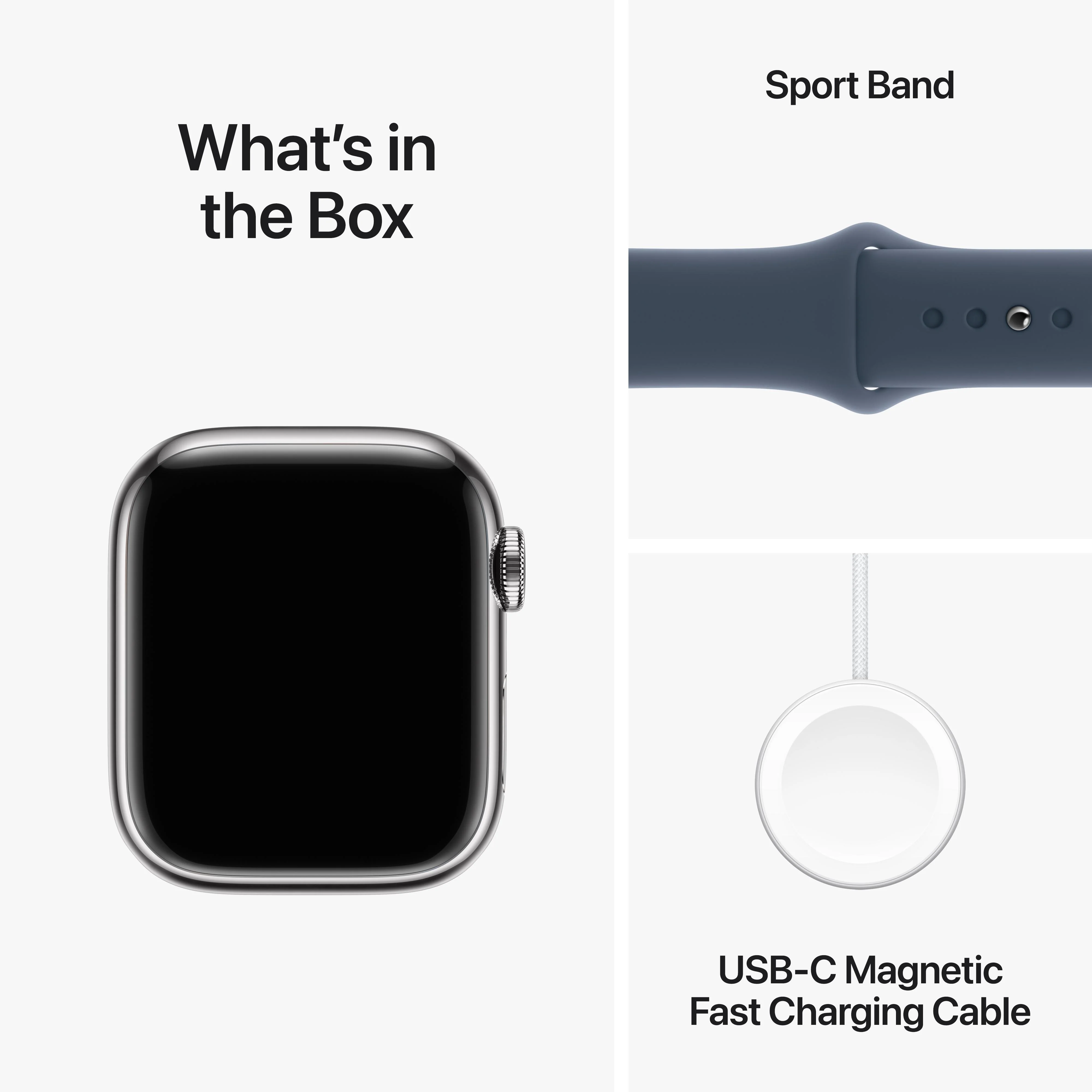 Apple Watch Series 9 GPS + Cellular 41mm Silver Stainless Steel Case with Storm Blue Sport Band - M/L - Image 10