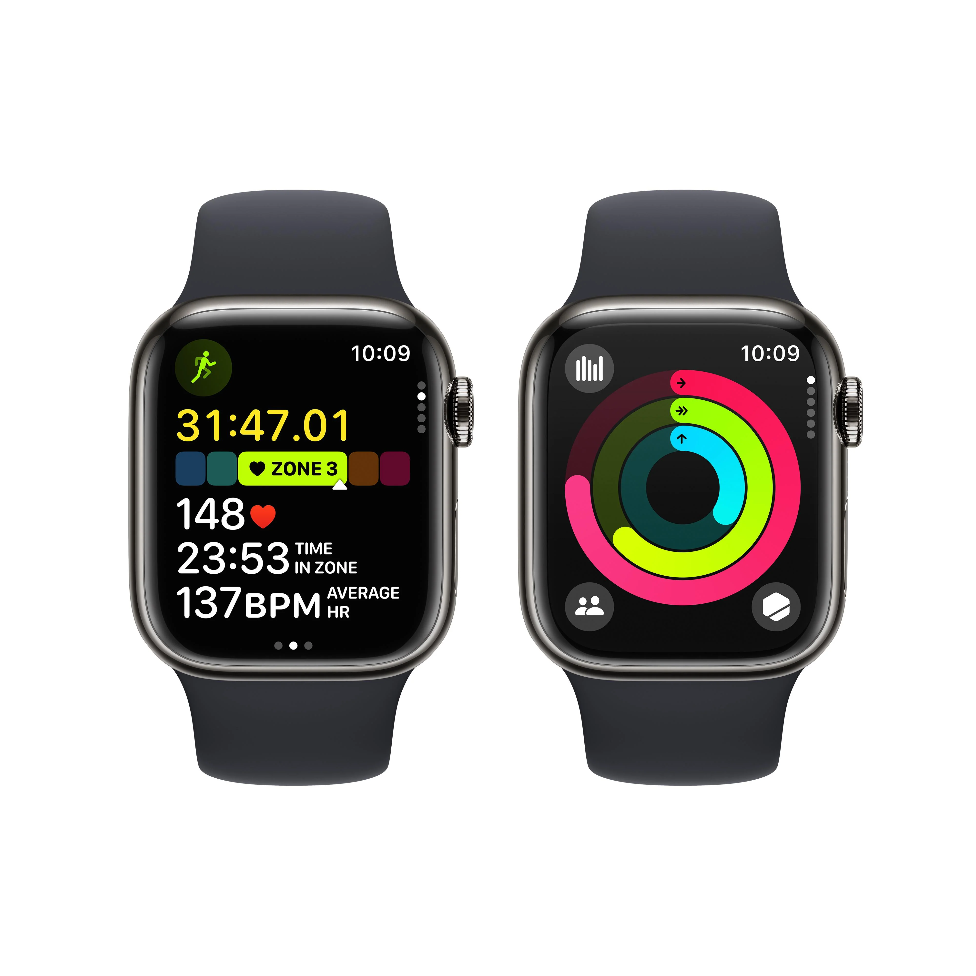 Apple Watch Series 9 GPS + Cellular 41mm Graphite Stainless Steel Case with Midnight Sport Band - M/L - Image 8