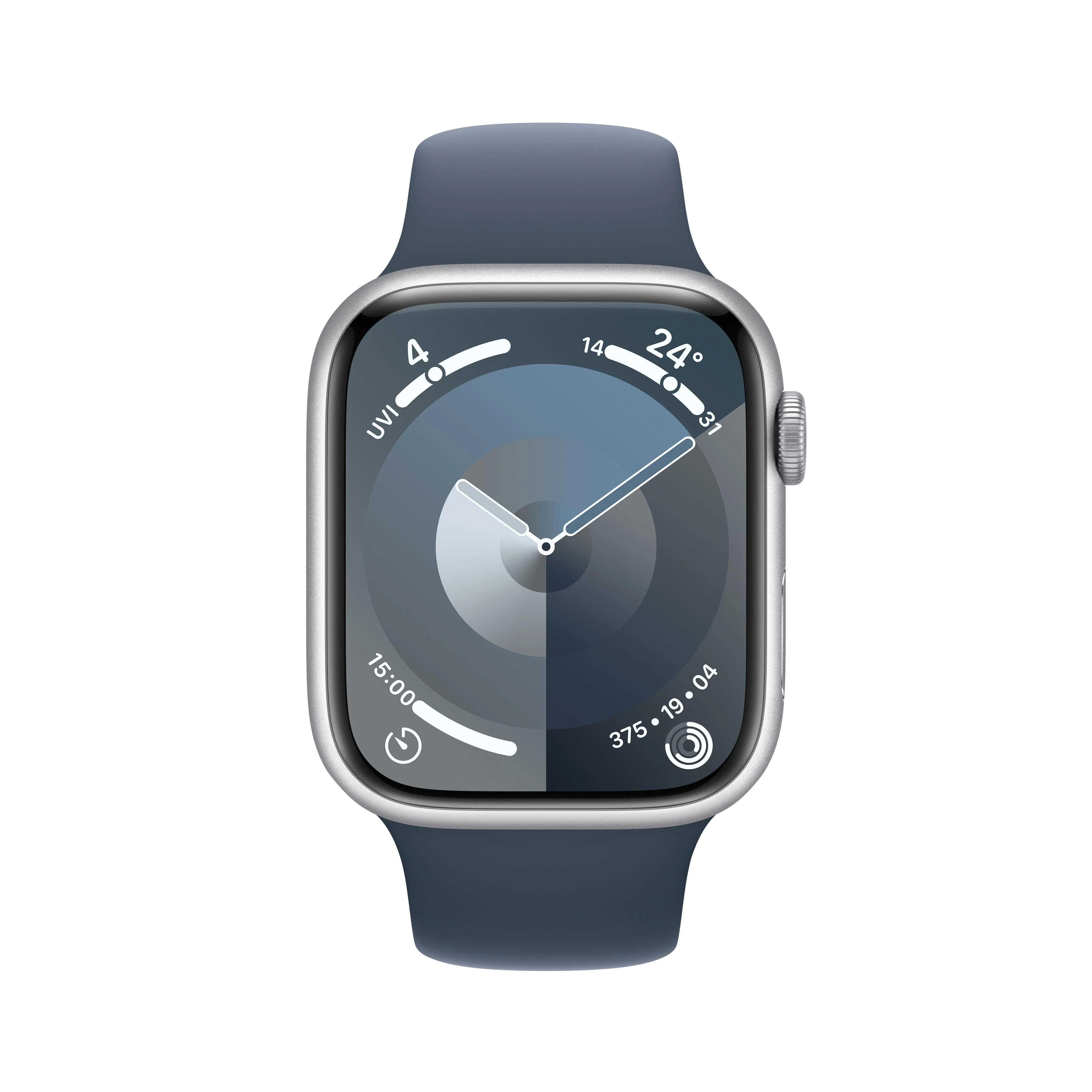 Apple Watch Series 9 GPS + Cellular 45mm Silver Aluminium Case with Storm Blue Sport Band - S/M - Image 2