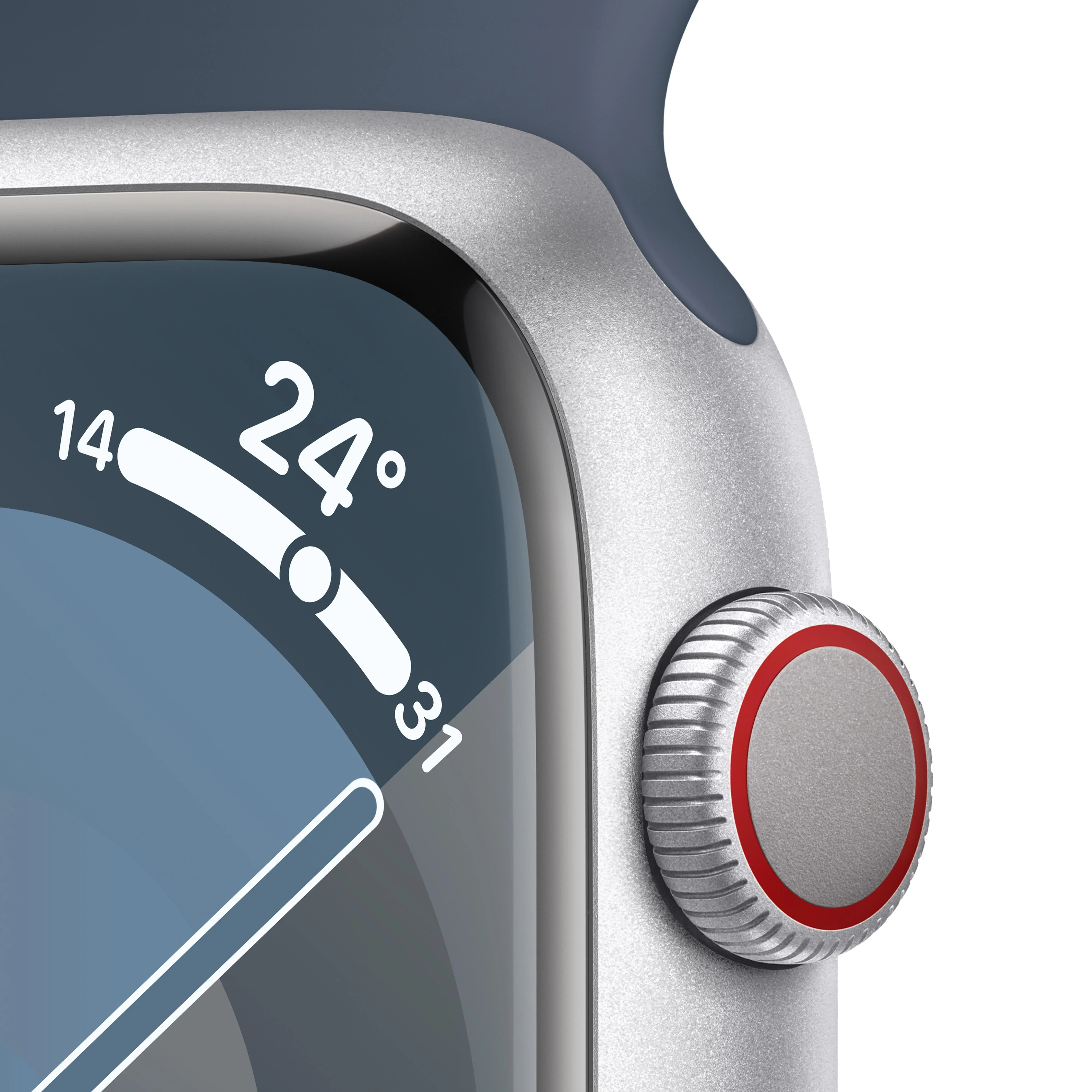 Apple Watch Series 9 GPS + Cellular 45mm Silver Aluminium Case with Storm Blue Sport Band - S/M - Image 3