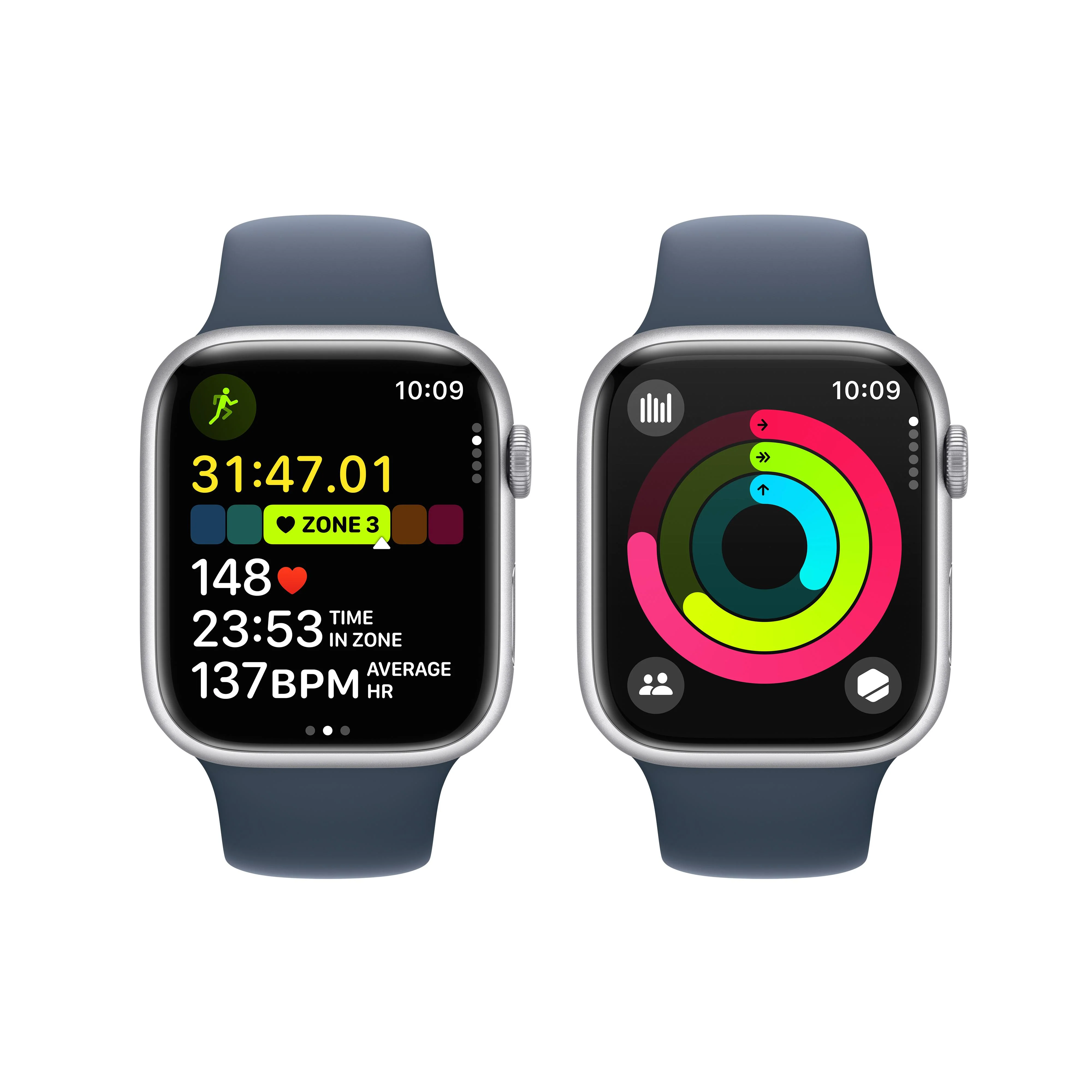 Apple Watch Series 9 GPS + Cellular 45mm Silver Aluminium Case with Storm Blue Sport Band - S/M - Image 8