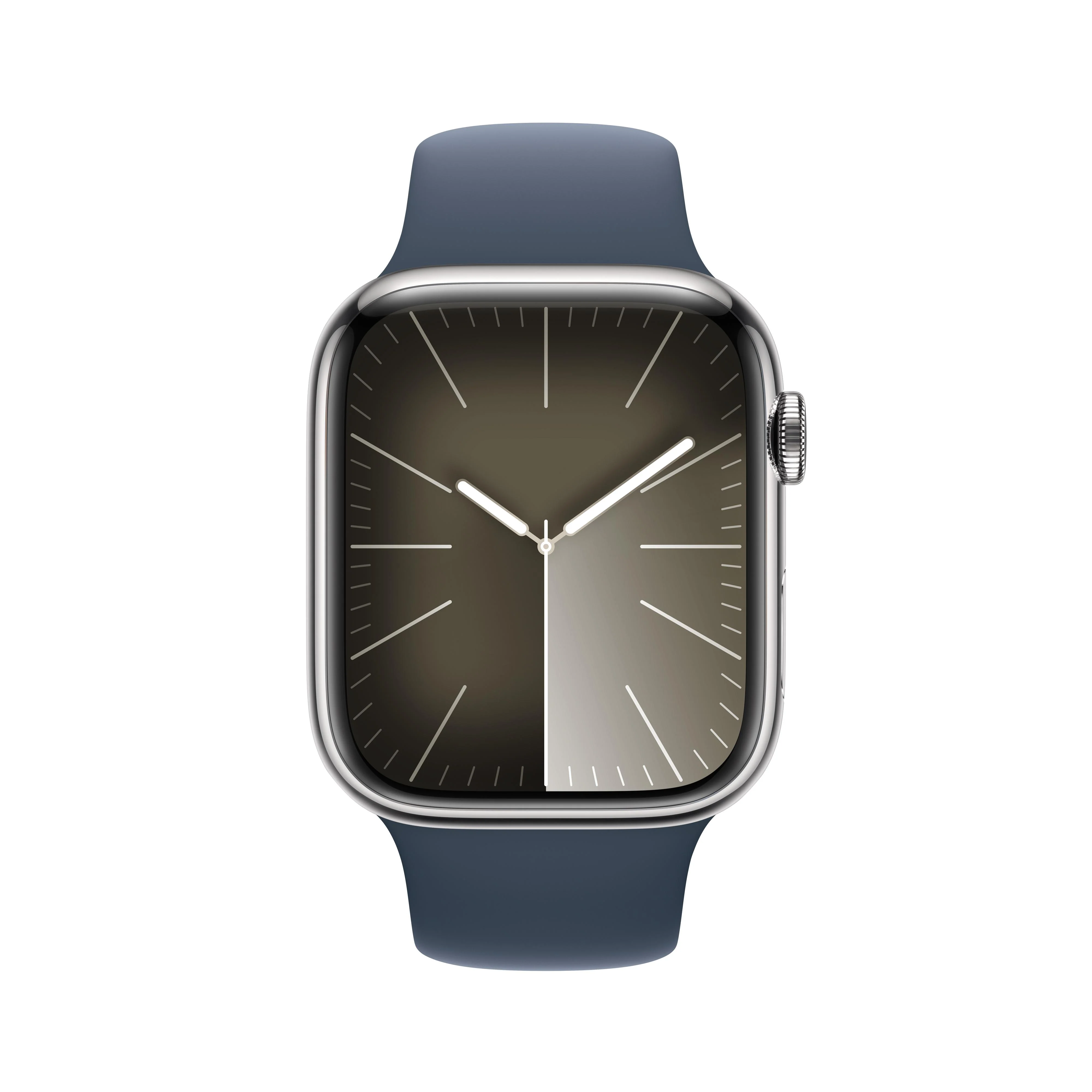 Apple Watch Series 9 GPS + Cellular 45mm Silver Stainless Steel Case with Storm Blue Sport Band - S/M - Image 2