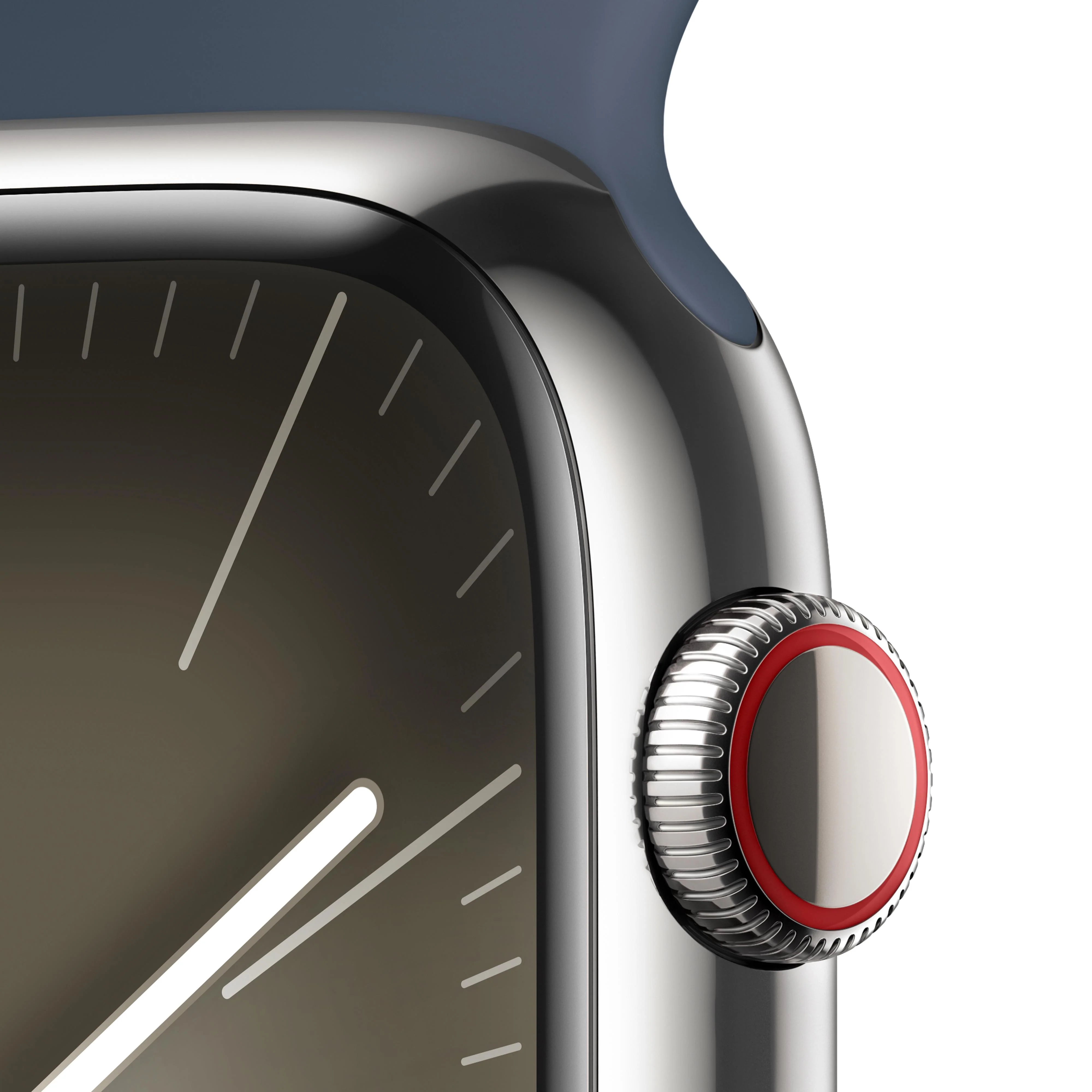 Apple Watch Series 9 GPS + Cellular 45mm Silver Stainless Steel Case with Storm Blue Sport Band - M/L - Image 3