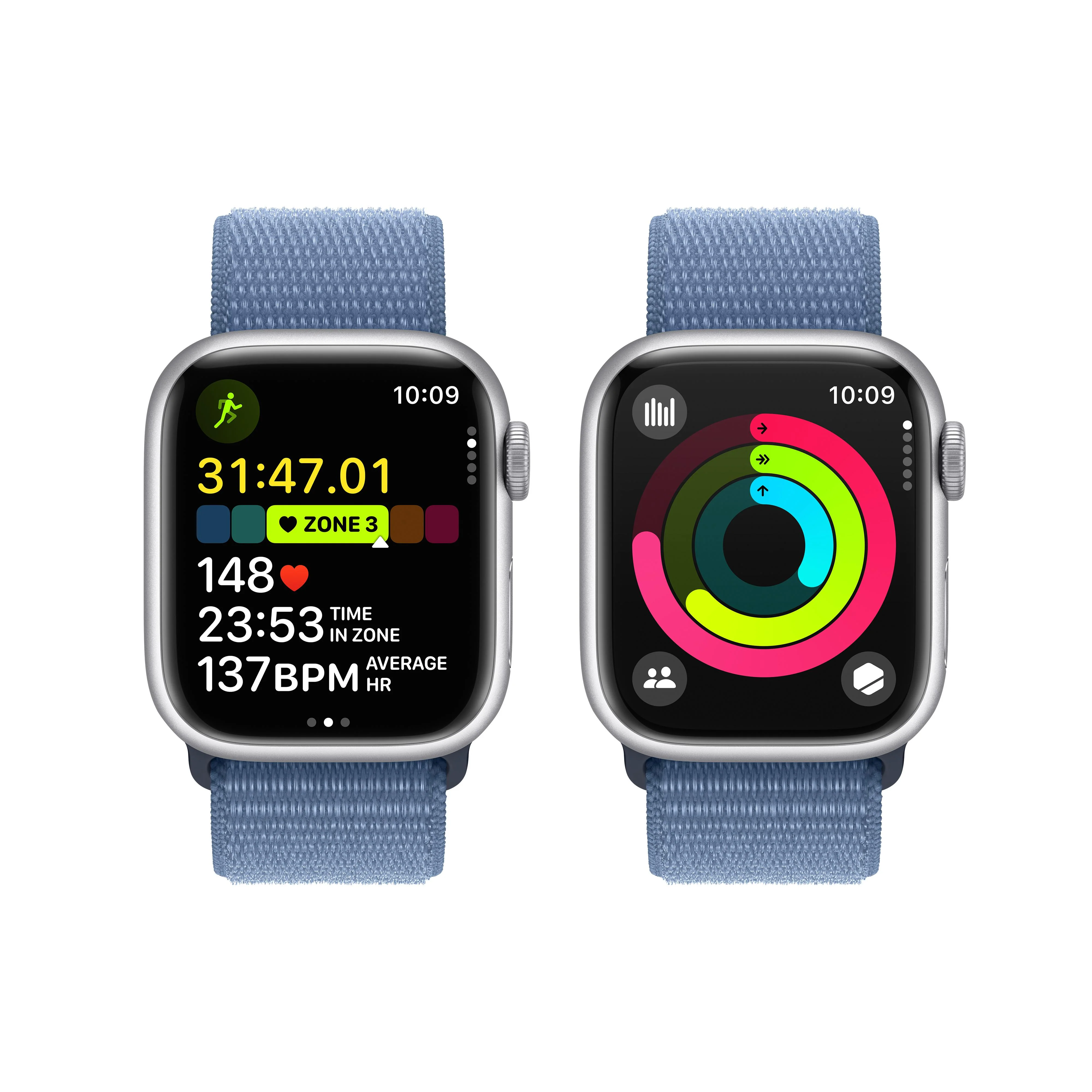 Apple Watch Series 9 GPS + Cellular 41mm Silver Aluminium Case with Winter Blue Sport Loop - Image 8