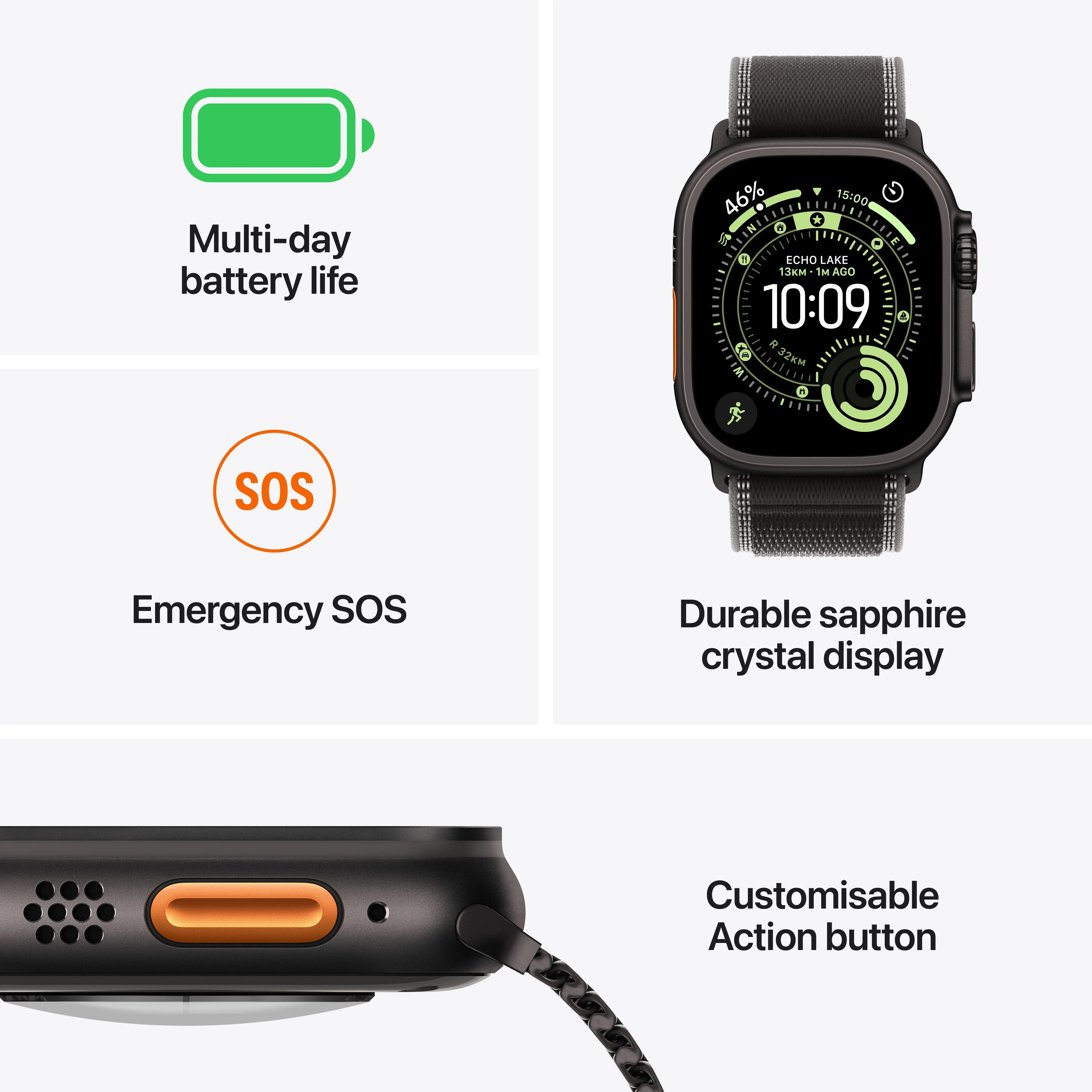 Apple Watch Ultra 3 GPS + Cellular 49mm Natural Titanium Case with Blue/Bright Blue Trail Loop - S/M - Image 3