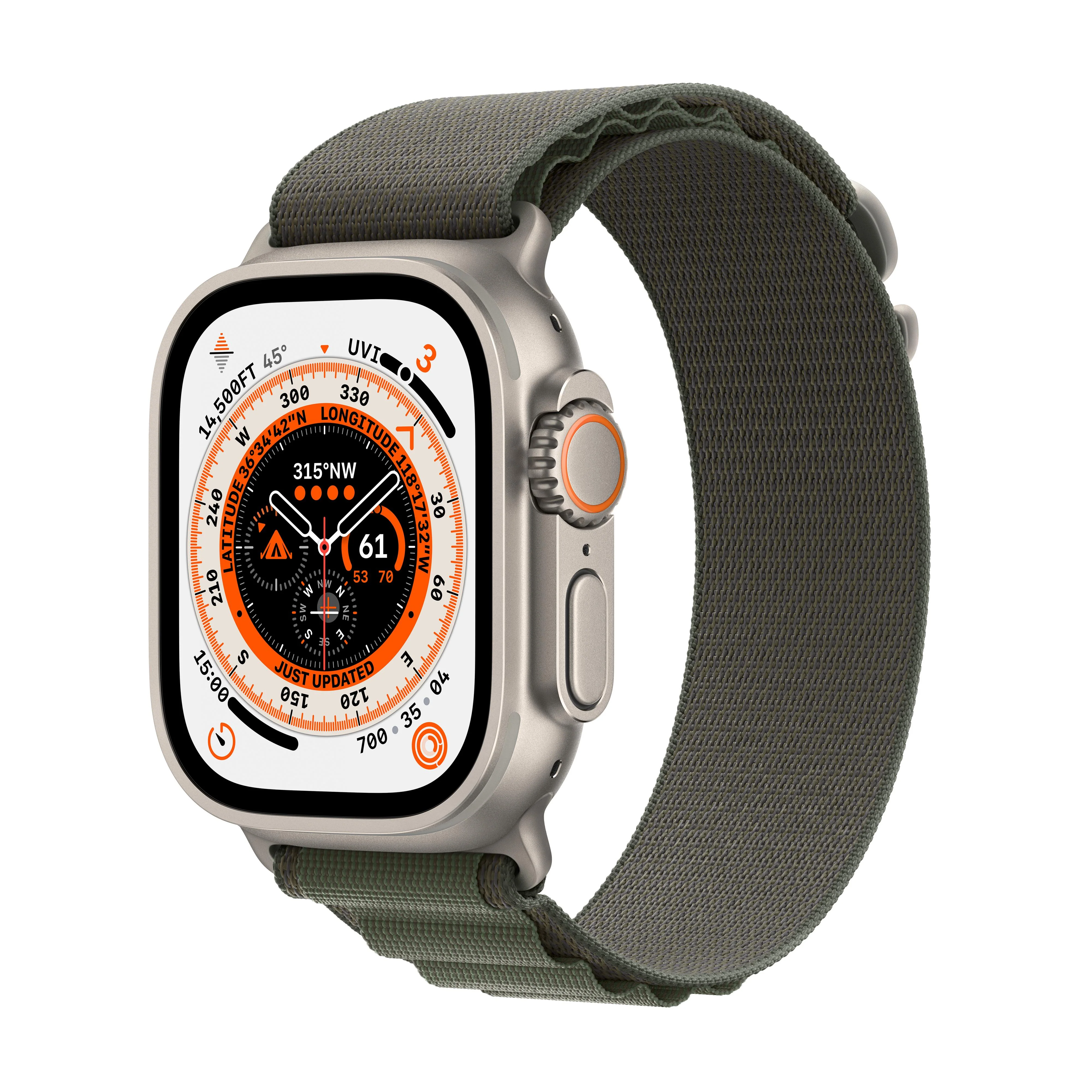 Apple Watch Ultra GPS + Cellular, 49mm Titanium Case with Green Alpine Loop - Large