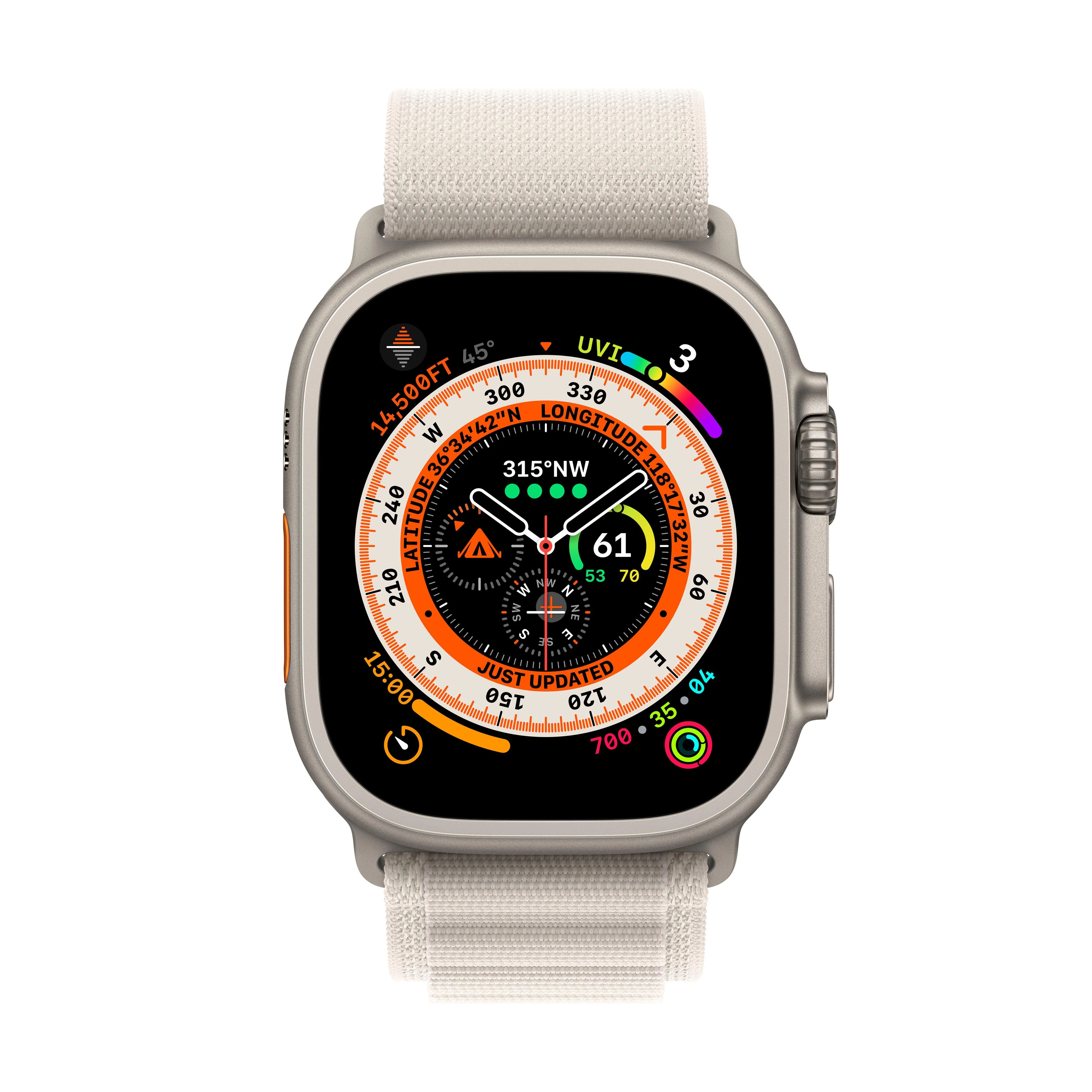 Apple Watch Ultra GPS + Cellular, 49mm Titanium Case with Starlight Alpine Loop - Small - Image 2
