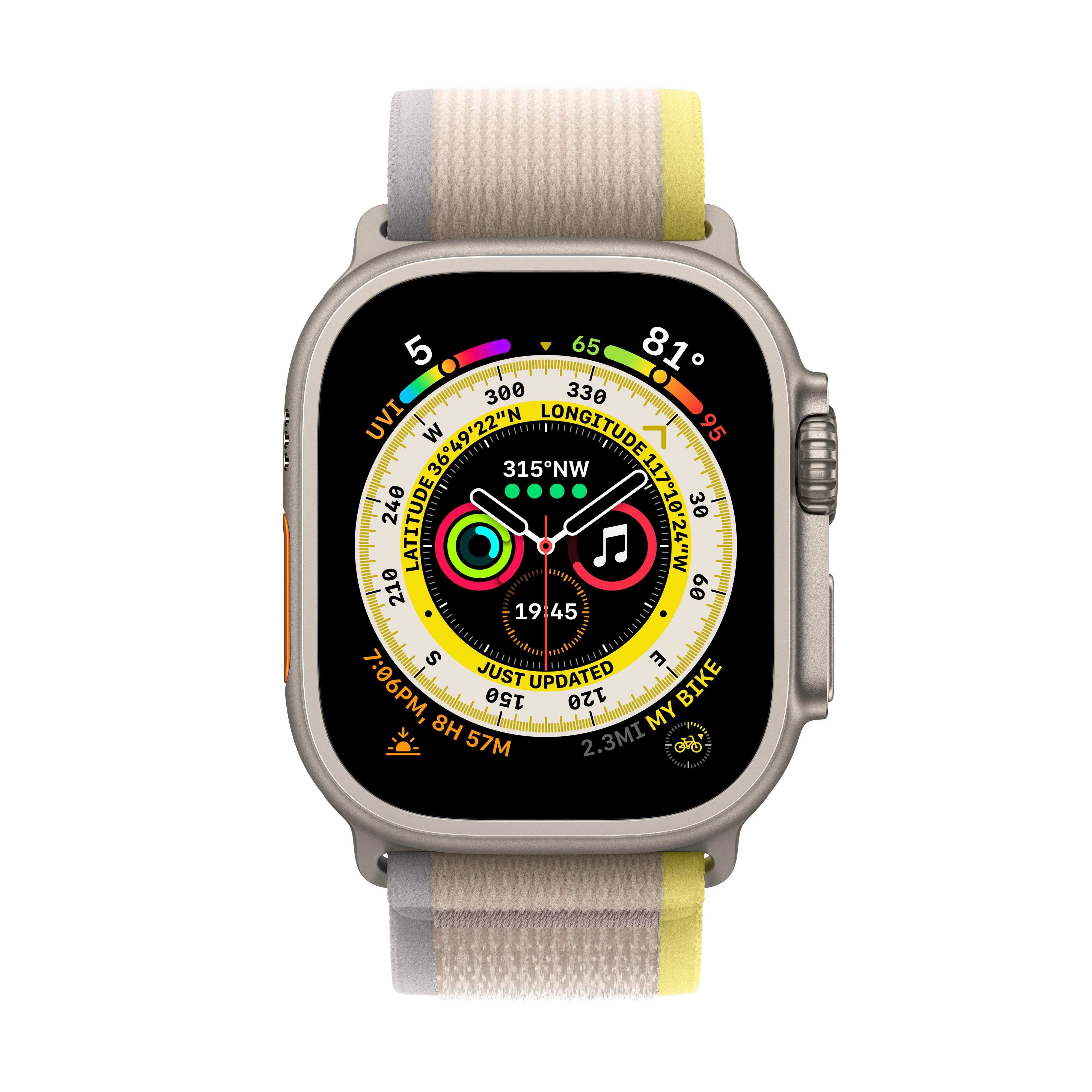 Apple Watch Ultra GPS + Cellular, 49mm Titanium Case with Yellow/Beige Trail Loop - M/L - Image 2