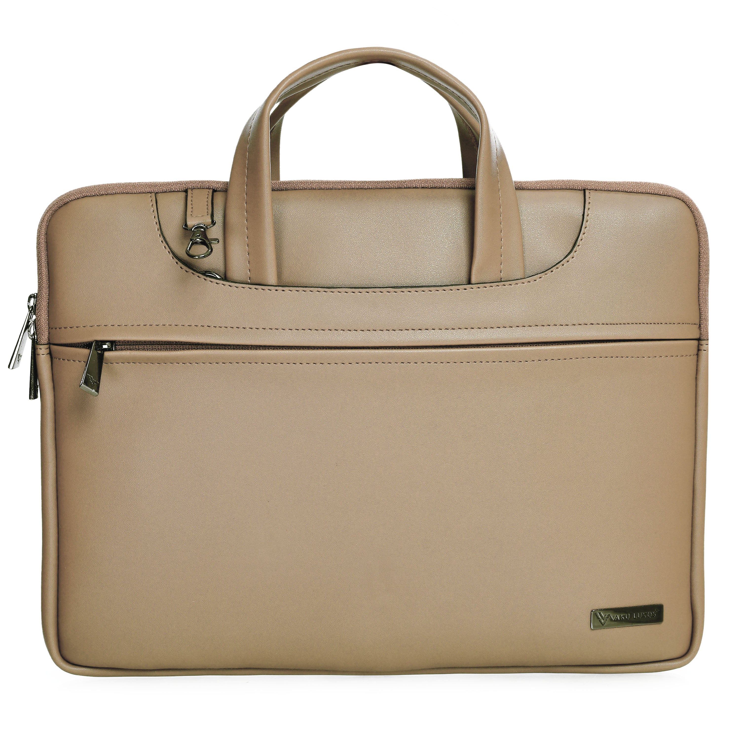 Vaku Luxos® DA ITALIANO Refined Leather Sleeve with Free Pouch & Strap highly durable Compatilbe for Macbook 14" - Khaki(8905129024482) - Image 4